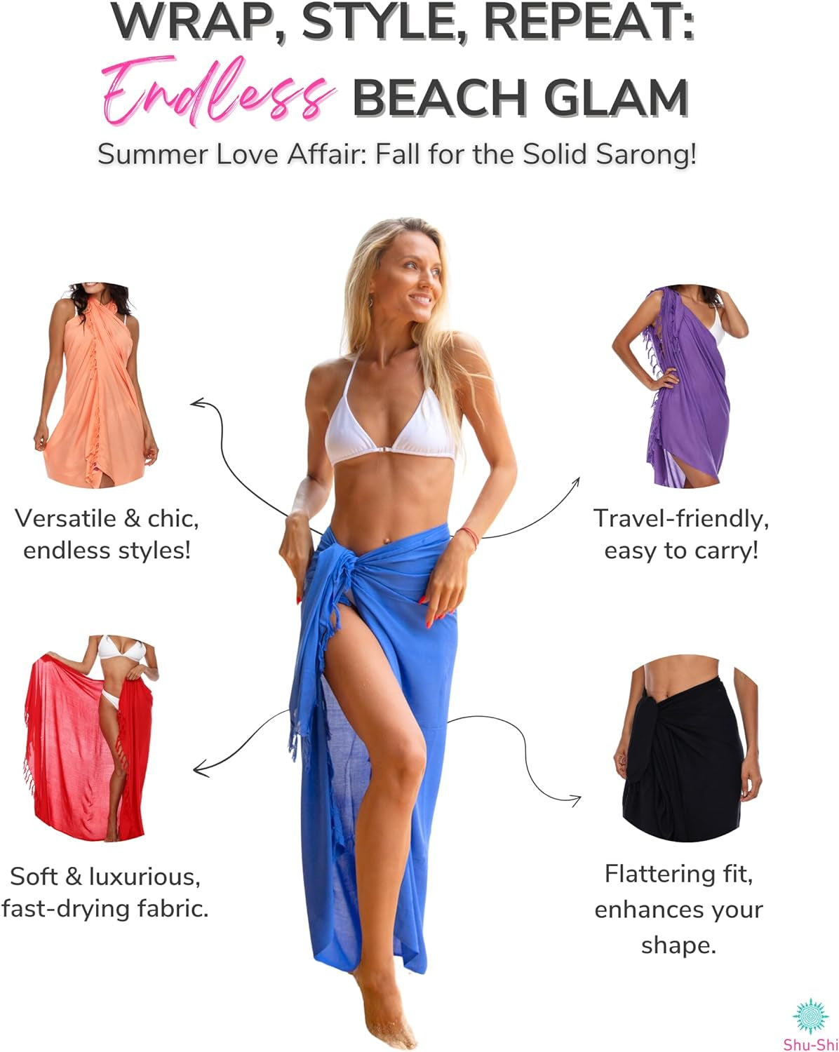 Sarong Wraps for Women Beach Cover up Skirt Swimsuit Wrap Pareo Coverups Many Solid Colors